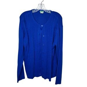 Sara Morgan Women’s XX Royal Blue Button Front Cable Knit Cardigan Sweater
